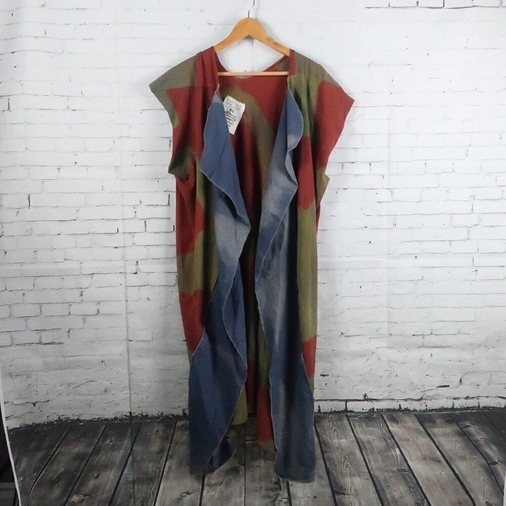 PAINTED OYSTER MULTI COLOR SLEEVELESS UPCYCLED OPEN DUSTER SIZE SMALL/MEDIUM